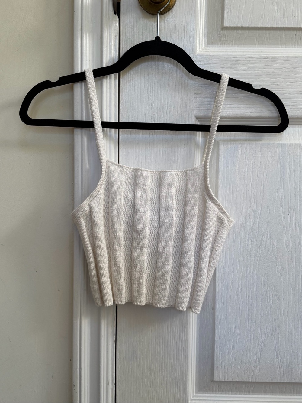 Urban Outfitters Cream Ribbed Knit Cropped Tank Top